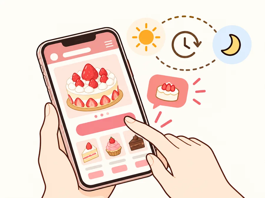 昼も夜もスマホから注文できるイラスト